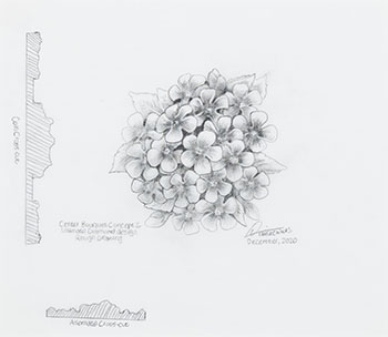 Concept Drawing—Centre Bouquet Concept 2, The Ultimate Diamond Design, Rough Drawing 1 / Étude de concept—2e dessin préliminaire du bouquet central
1re esquisse du motif diamantaire, pièce Summum by Derek C. Wicks sold for $2,500