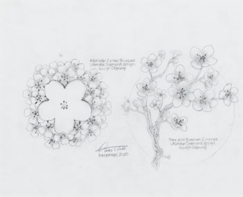 Concept Drawing—Centre Bouquet Concept 2, The Ultimate Diamond Design, Rough Drawing 2 / Étude de concept—2e dessin préliminaire du bouquet central
3e esquisse du motif diamantaire, pièce Summum by Derek C. Wicks sold for $1,250