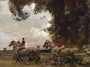 Postillions and Horses (Sketch for the Royal Carriage Leaving Windsor for Ascot) by Alfred James Munnings vendu pour $121,250