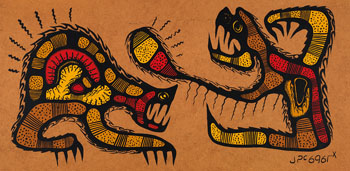Bear Confronting the Evil Spirit by Joshim Kakegamic sold for $1,750