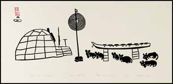 Igloo and Dog Team by  Kiakshuk sold for $1,287