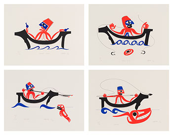 Four Works
a)  Welcome Canoe
b)  Halibut Fishing
c)  Sealing
d)  Whaling by Art Thompson sold for $1,000