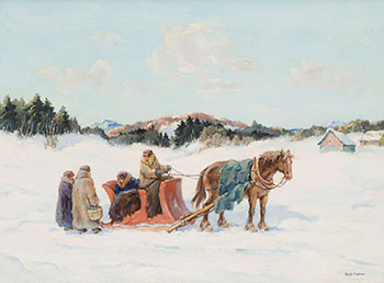 New Year's Greetings, A Laurentian Scene, Quebec by Paul Archibald Octave Caron sold for $6,250