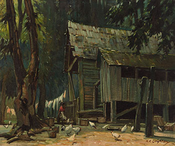 Homestead in Forest by Alfred Crocker Leighton sold for $1,800