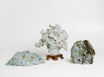 Three Chinese Jadeite Carved Auspicious Fruits and Floral Groups, 20th Century by  Chinese Art