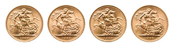 Four Elizabeth II Gold Sovereigns 1958, London Mint by  United Kingdom