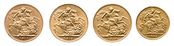 Three Edward VII and George V Gold Sovereigns and One Half Sovereign by  United Kingdom