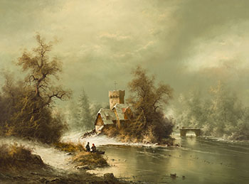 Winter Landscape with Frozen River by Muninger Ludwig
