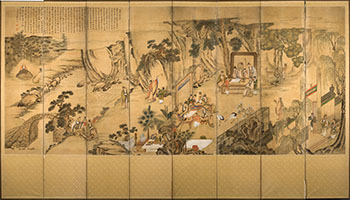 A Large Korean Eight-Panel Painted Silk Figural Screen, Joseon Dynasty, 19th Century by  Korean Art