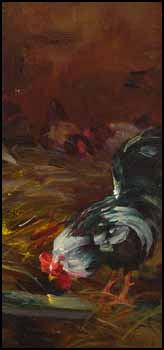 Rooster and Chickens in the Barn by Elizabeth Annie McGillivray Knowles vendu pour $2,185