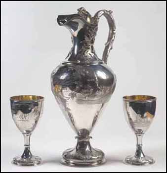 Silver Claret Jug and Pair of Goblets depicting St. Andrew's Church & Beaver Hall, Montreal by Robert Hendery vendu pour $43,125