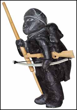 Hunter Carrying a Seal with Harpoon, Bow and Rifle by Joe Talirunili vendu pour $9,360