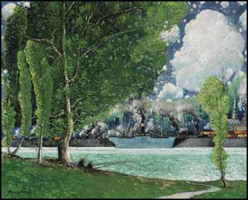 Montréal vue de l'Île Sainte-Hélène by Marc-Aurèle Fortin vendu pour $468,000