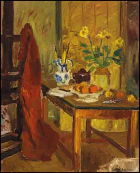 Oranges, Daffodils and Easel by William Goodridge Roberts vendu pour $29,250