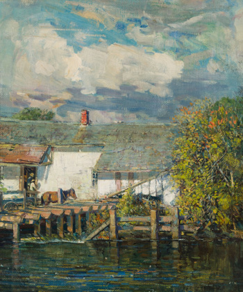 Loading at Water's Edge by Peleg Franklin Brownell vendu pour $13,750