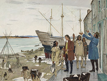 Radisson and des Groseilliers Trading with Indians at Rupert House, 1671 by Lorne Holland Bouchard vendu pour $52,250