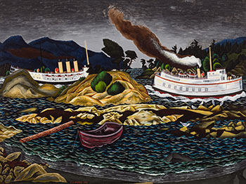 Coastal Boats Near Sidney, BC by Edward John (E.J.) Hughes sold for $5,701,250