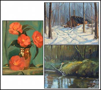 THREE WORKS:  
The Pool, Goldstream Park, Vancouver Island, oil on canvas, signed and on verso signed and titled, 16 x 20 in
Untitled Still Life, oil on canvas, signed, 16 x 12 in
Sugar Shack, Haliburton, Ont. by Robert E. Wood vendu pour $770