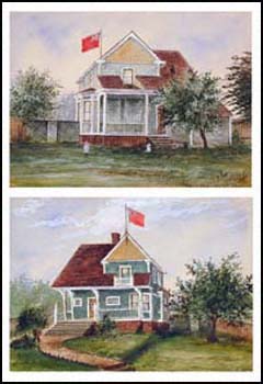 TWO WORKS:  Untitled (House with Flag)
Untitled (House with Children in the Yard) by W.J. (Walter James) Baber vendu pour $330