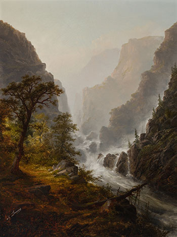 Landscape with River and Mountains by Alexander Francois Loemans vendu pour $1,500