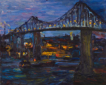 Bridge at Night, Montreal by George Alfred Paginton vendu pour $1,625