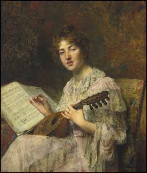 Portrait of a Girl with Mandolin by Alexej Alexejewitsch Harlamoff vendu pour $103,500