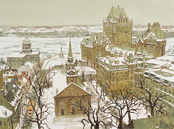 View of Anglican Cathedral and Place d'Armes, Quebec (from Édifice Price) by John Geoffrey Caruthers Little vendu pour $43,250
