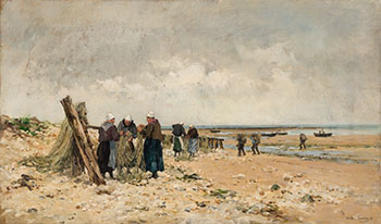 Mending Nets on the Beach by Emile Louis Vernier sold for $1,000