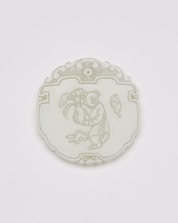 A Chinese White Jade 'Boy and Bat' Pendant, 18th to 19th Century by Chinese Artist vendu pour $5,625