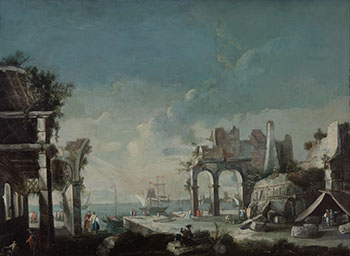 Landscape with Harbour View by Follower of Luca Carlevarijs vendu pour $3,750