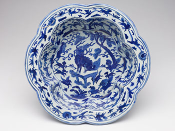 A Very Rare Chinese Blue and White ‘Mythical Beast’ Hexafoil Basin, Wanli Mark and Period (1572-1620) by  Chinese Art sold for $46,250