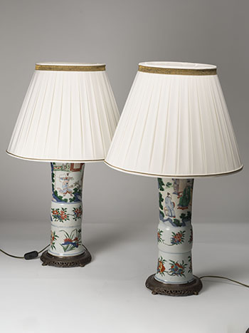 A Pair of Chinese Wucai Beaker Vases, Shunzi Period (1644-1661) by Chinese Artist sold for $5,313