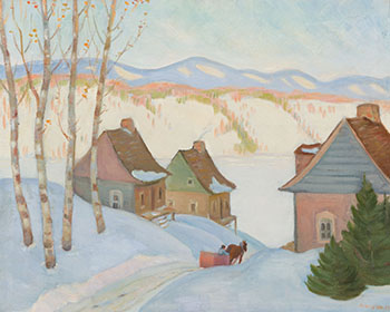 Untitled (Snow Scene with Houses and a Horse-Drawn Cart) by Joseph Jean Albert Palardy sold for $1,250
