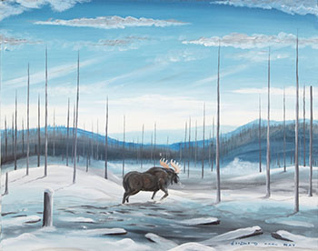 Moose in Burned Out Forest, Winter (#0098) by Carl Ray vendu pour $6,250