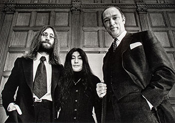 John Lennon and his wife Yoko Ono, in Canada as part of their crusade for peace, meet with Prime Minister Pierre Trudeau, December 23 1969 in Ottawa by Peter Bregg sold for $1,250