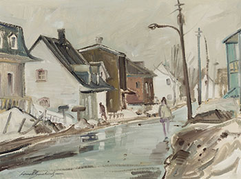 Village dans la pluie et neige par Lorne Holland Bouchard