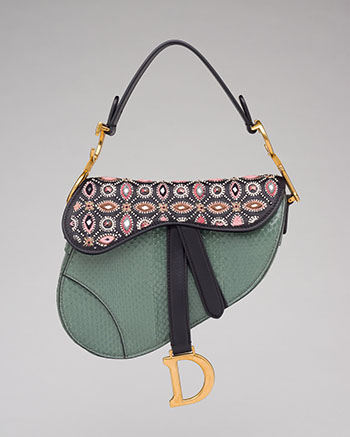 A GREEN PYTHON BEADED LEATHER MINI SADDLE BAG par  DIOR