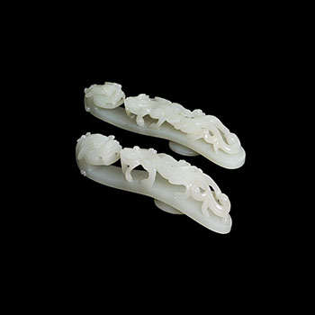 Two Large Chinese White and Pale Celadon Jade Belthooks, 18th/19th Century by  Chinese Art