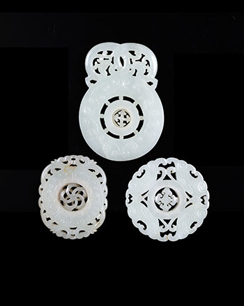 Three Chinese Reticulated White Jade Bi Pendants, 19th Century by  Chinese Art