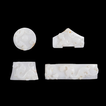 Chinese White Jade Carved Four-Piece Sword Set, 20th Century par  Chinese Art