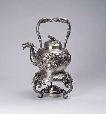 An Extremely Rare Japanese Export Sterling Silver 'Dragon' Teapot and Stand, Arthur & Bond, Yokohama, Early 20th Century by  Japanese Art