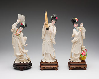 Group of Three Chinese Tinted Ivory Carved Maidens, circa 1955 par  Chinese Art