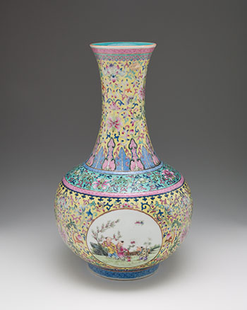 A Chinese Yellow Ground Famille Rose 'Boys' Vase, Tianquiping, Qianlong Mark,
Republican Period (1911-1949) by  Chinese Art