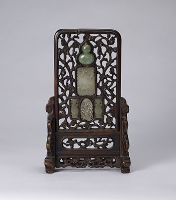 A Chinese Jade Inlay Rosewood Table Screen and Stand, Early 20th Century by  Chinese Art