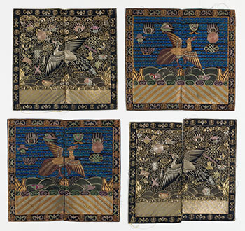 Two Pairs of Chinese Embroidered Silk Official Rank Badges, Early 20th Century par  Chinese Art