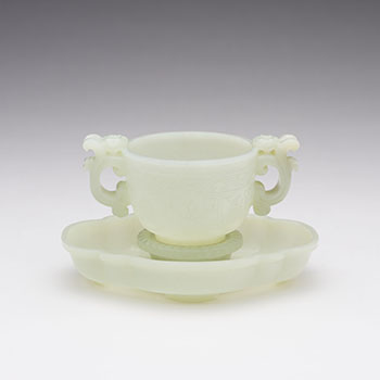 A Pale Celadon Jade Cup and Stand, 20th Century by  Chinese Art