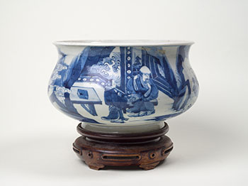 A Chinese Blue and White 'Eight Immortals' Bombé Form Censer, Kangxi Period (1664 - 1722) by  Chinese Art