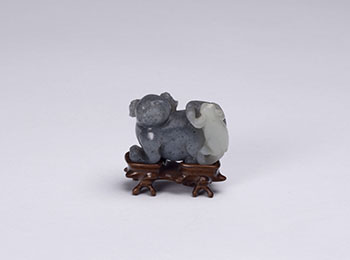 A Chinese Mottled Black and White Jade Dog and Pup Group, 19th Century by  Chinese Art