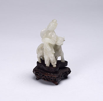 A Chinese Mutton Fat White Jade Lady and Goat Group, 19th Century par  Chinese Art