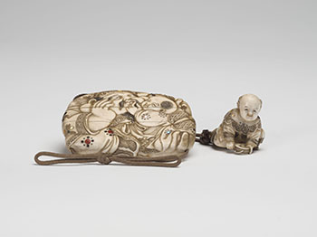 A Japanese Ivory Carved and Hardstone Inlay Inro and Netsuke, Meiji Period, circa 1900 by  Japanese Art